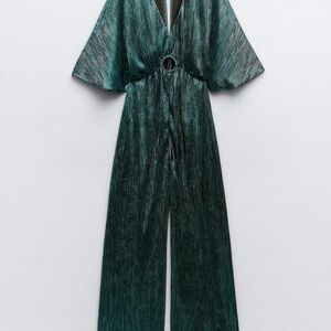 Zara Teal Pleated Jumpsuit